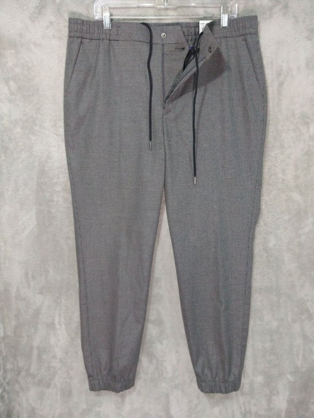 APT 9 Suit Pants Mens Large Gray Houndstooth Slim Fit Premier Flex Flat Front